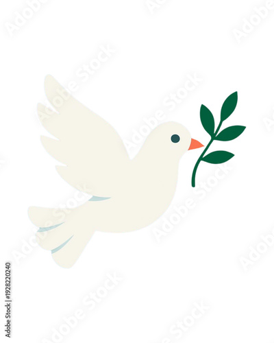 lustração de pomba branca da paz voando com ramo de oliveira verde