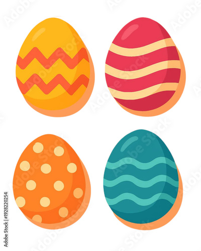 Conjunto de ovos de páscoa coloridos decorados em estilo flat isolado no branco