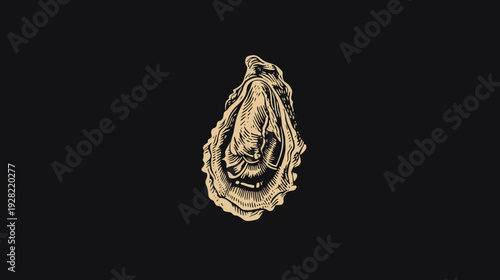 Vintage Engraved Oyster Illustration on Dark Background - Hand Drawn Seafood Mollusk Delicacy Art