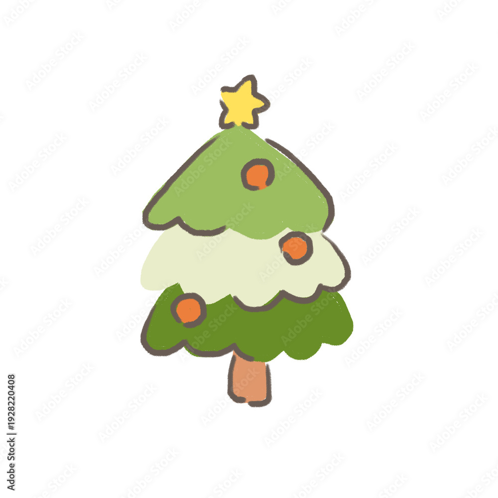 Fototapeta premium Cute hand-drawn christmas tree with star and ornaments