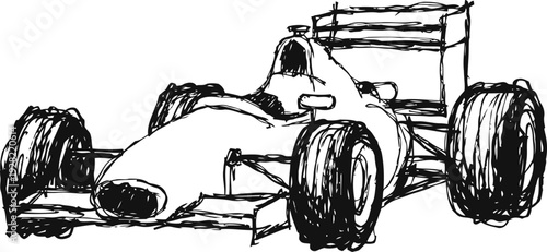 formula race car sketch high speed vehicle with aerodynamic design, large tires and rear wing