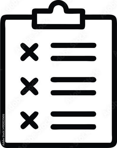 Document Clipboard Illustrating a Checklist with Marked X Symbols for Failed Items