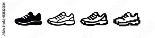 Chunky Sneaker Icon Set (No Logo) in Solid, Outline, Shaded, and Pixel Art Styles.