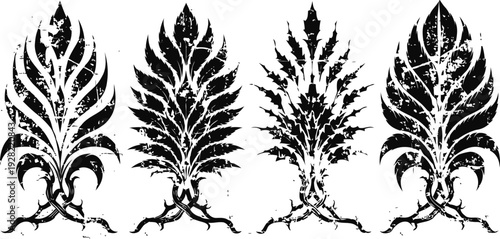 grunge ornamental floral leaf vector set vintage decorative nature foliage icons