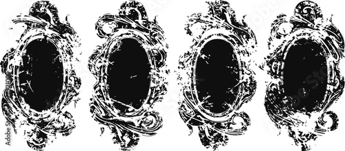 Vintage ornate oval frames set with intricate floral design elements in black and white