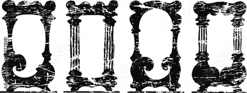 Vintage ornate wood frames silhouettes with distressed texture, classic antique borders for design