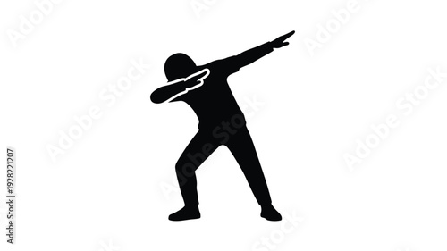 Person striking the dab pose against a white background silhouette