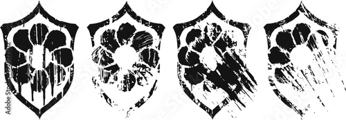 grunge shield emblem with four stages of distress and erosion effect