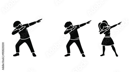 Three people dabbing in a minimalist black graphic silhouette