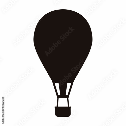 A simple black and white silhouette of a hot air balloon ride