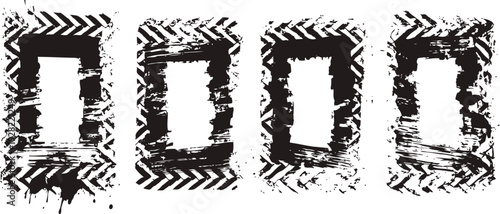Grunge rectangular frames collection with textured rough borders in black and white design