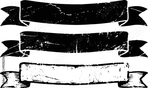 Vintage grunge ribbons set with distressed texture and worn edges design elements
