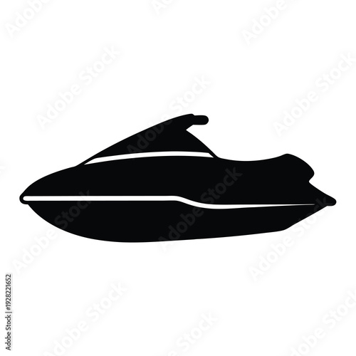 Sleek black silhouette of a personal watercraft on a white background