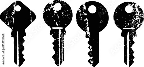 worn vintage keys set old metal key silhouettes in varying shapes with rustic texture