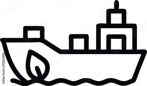 Eco friendly cargo ship sailing on water with a green leaf symbol for sustainable shipping