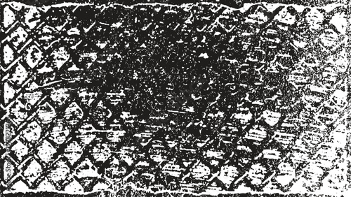 Black and white geometric pattern with diamond shapes and textured details in a monochrome design