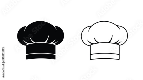Two chef hats displayed in contrasting styles a bold silhouette