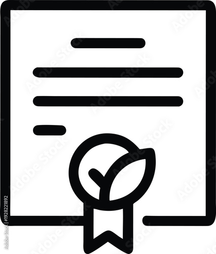 Eco friendly certification document icon displaying sustainable quality and environmental standards