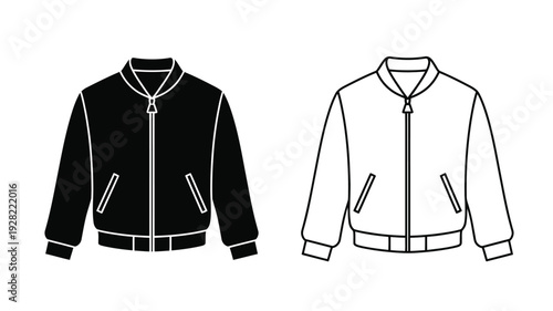 Two bomber jackets one black and one white shown as a silhouette