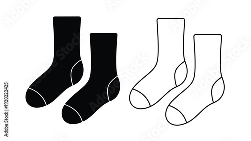 Pair of socks in black and white a simple graphic silhouette