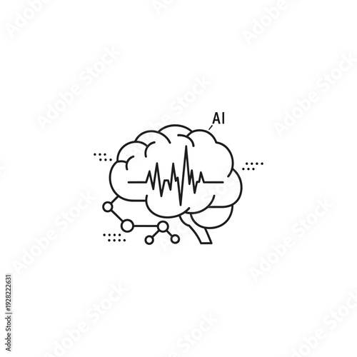 Abstract icon depicting a brain shape with neural network connections and a heart rate line labeled ai representing artificial intelligence