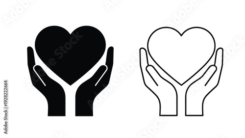 Hands cradling a heart shown in contrasting styles a silhouette