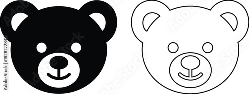 teddy bear vector set collection group with cute toy silhouette and outline icons, baby nursery plush mascot symbol isolated on transparent background, editable minimalist design