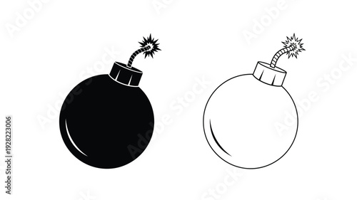 Two bomb illustrations one solid and one outlined in a stark silhouette