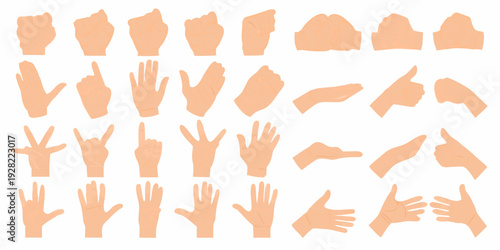 Collection of diverse hand gestures and poses in a peach tone