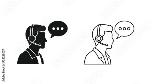 Customer support representatives with headsets and speech bubbles silhouette