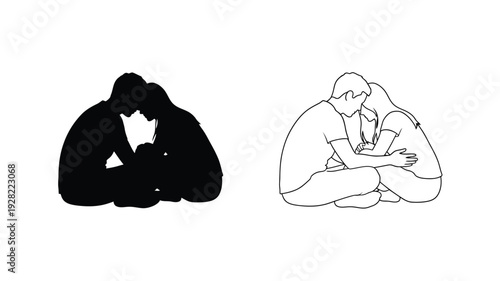 Two figures embracing one in dark shadow a striking silhouette