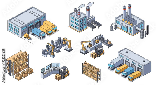 Collection of Isometric Industrial Buildings and Logistics Elements