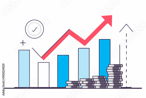 Minimal chart with rising bar graph and coins growth