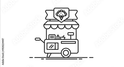 Ice cream cart with awning and sign on white background