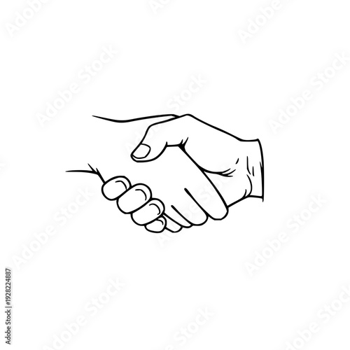 Continuous line illustration of two hands clasped firmly in a handshake gesture symbolizing agreement and greeting against a clean white backdrop