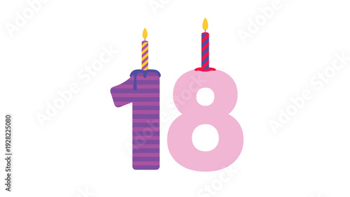 Festive birthday candles shaped like the number eighteen stand brightly against a white background for a milestone celebration.