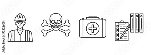 OSHA banner vector illustration icon image concept covering work, safety, health, administration with minimalist lines and keywords