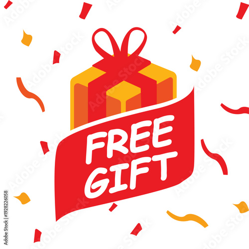 Vibrant Celebration of Free Gift with Confetti and Ribbon