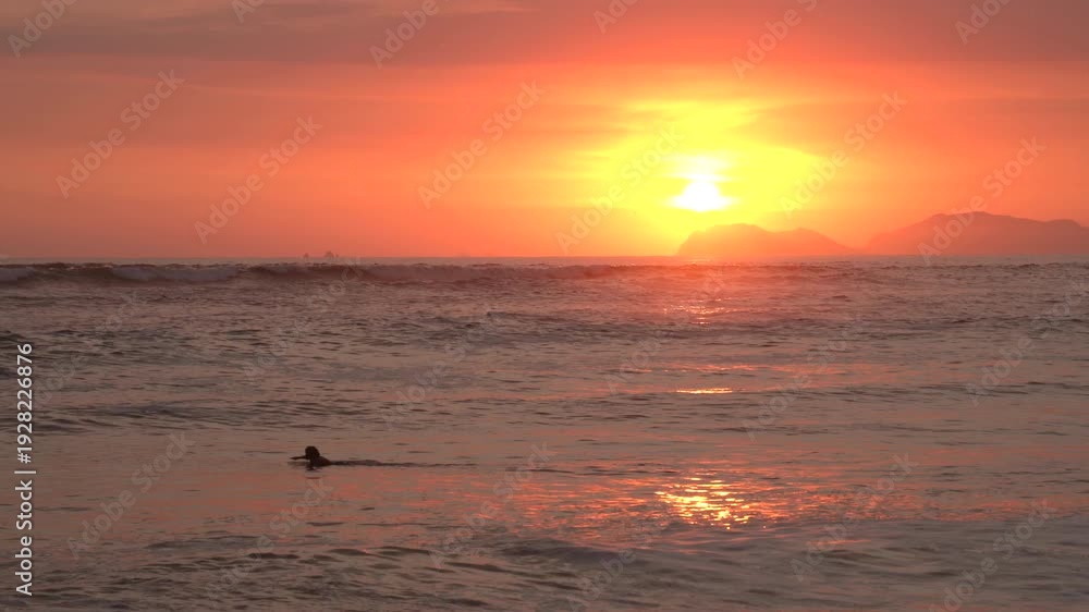 custom made wallpaper toronto digitalSurfer paddles through the Pacific ocean waves at sunset in of Lima, Peru