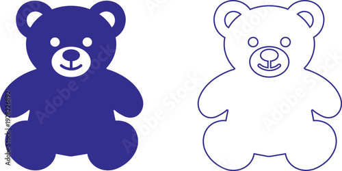 teddy bear vector set collection group with cute toy silhouette and outline icons, baby nursery plush mascot symbol isolated on transparent background, editable minimalist design