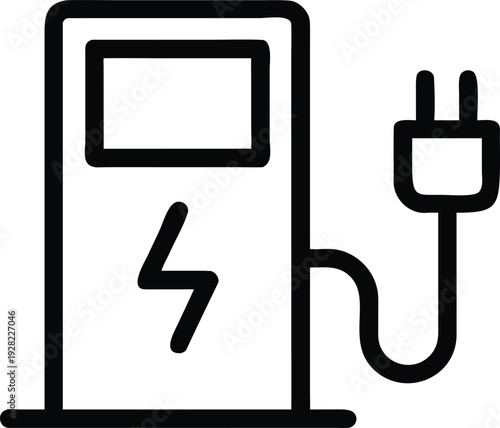 Electric Vehicle Charging Station with Power Plug and Lightning Bolt Symbol