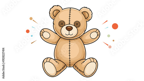 Cute brown teddy bear toy sits with arms open and a friendly expression featuring stitched details and button eyes for a nursery theme.