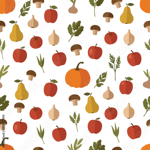 Assorted Fruits and Vegetables Pattern Design.