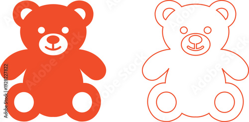 teddy bear vector set collection group with cute toy silhouette and outline icons, baby nursery plush mascot symbol isolated on transparent background, editable minimalist design