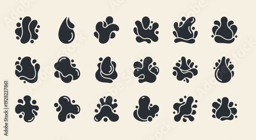 Ink blot vector set. Black splash design elements.