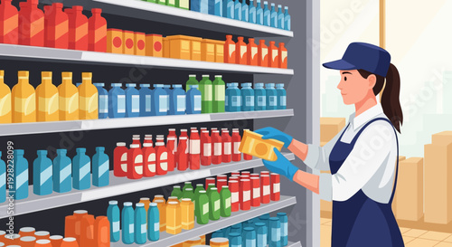 Woman Shopping for Juices and Beverages.