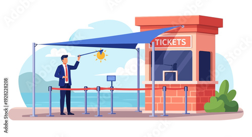 Man selling tickets at ticket booth.