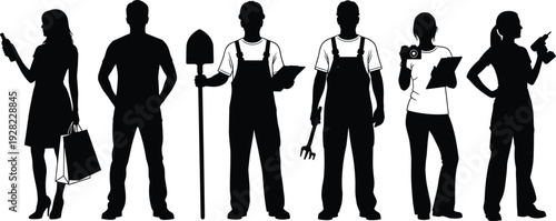 Professional Worker Silhouettes Collection with Builder Technician Engineer Saleswoman and Service Staff Vector Set