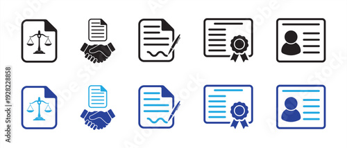 Legal Document and Certification Icon Set