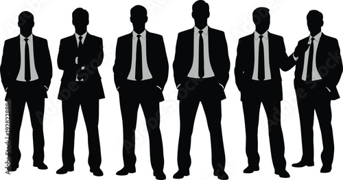 Businessmen silhouette collection vector illustration, professional men in suits standing poses, corporate team isolated on white background